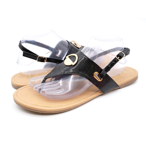 Karyns Collections Womens 11 Slingback Sandals Black Snake Embossed Faux Leather - Picture 1 of 10